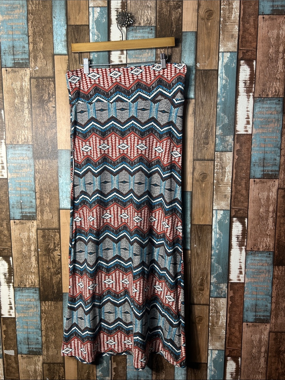 Chevron Pattern Maxi Skirt in Red, Blue & White